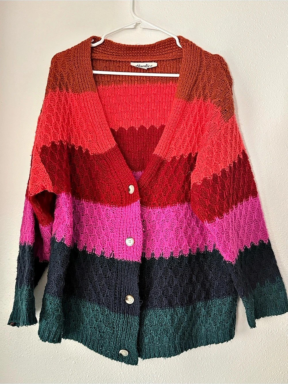 Haptics Color Block Cardigan Pink & Green Size Small